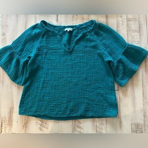 Michael Stars crinkle turquoise top
